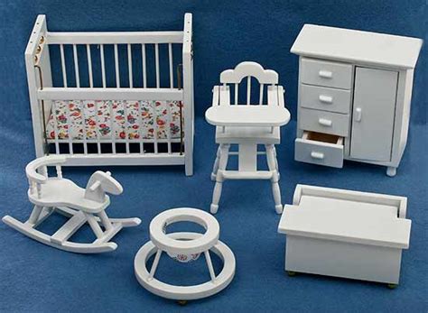 Baby nursery furniture nursery decor musical mobile baby bedding sets your child musicals textiles entertaining animals. Dollhouse Miniature White Wood Baby Nursery Furniture 6 pc ...
