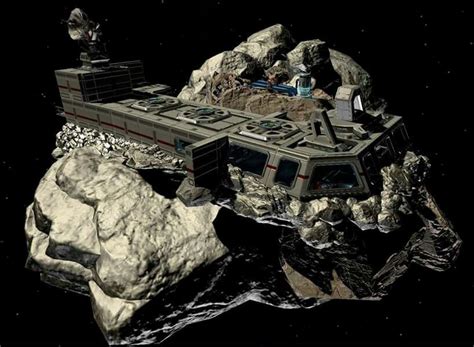 An Artists Rendering Of A Sci Fi Space Station On Top Of Some Rocks