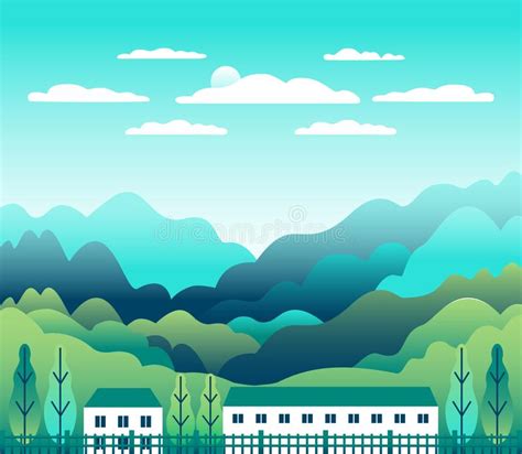 Country Skyline Farm Mountains Silhouette Stock Illustrations 34