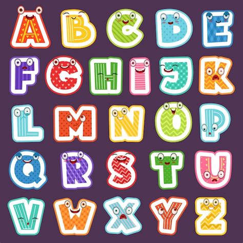 Cartoon Alfabet Met Emoties Gekleurde Schattige Lettertype Tekens