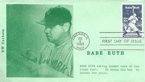Baseball Stamps Postmarks Babe Ruth 1983