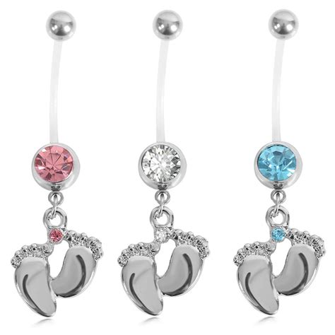 Pinksee Creative Stainless Steel Belly Button Ring Foot Shape Dangle Navel Piercing For Pregnant