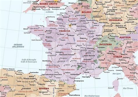 Il confine inizia alla triplice frontiera tra germania, francia e svizzera collocata lungo il reno nei pressi di basilea e segue una direzione generale verso il sud. Atlas - Cartina Muta Francia Regioni