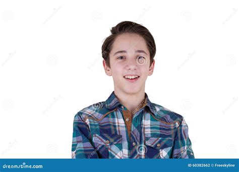 Portrait Of Attractive Teen Boy Being Photographed In A Studio Stock