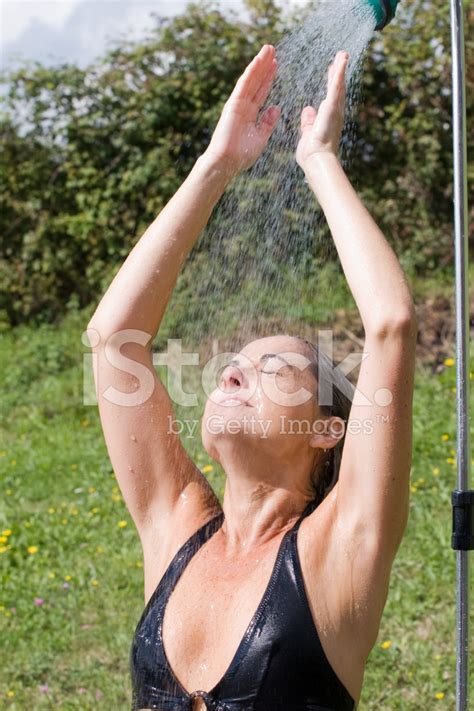 Woman Under The Outdoor Shower Stock Photo Royalty Free Freeimages