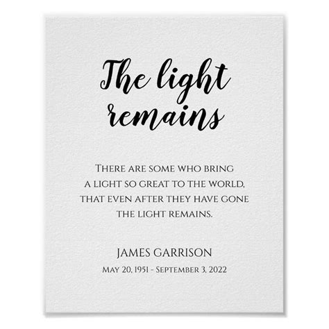 The Light Remains Quote Memorial Service Poster Funeral Quotes