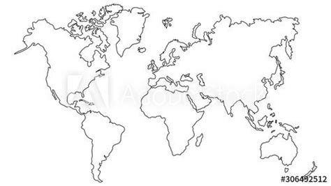 Vector Illustration World Map Outline On White Isolated Background