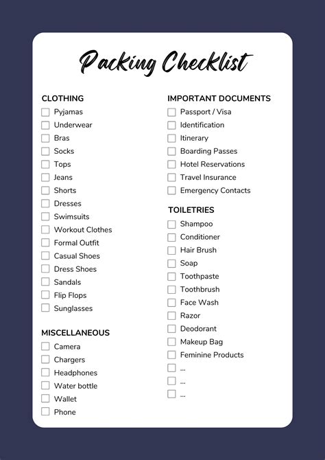 printable modern trip packing list checklist travel ph