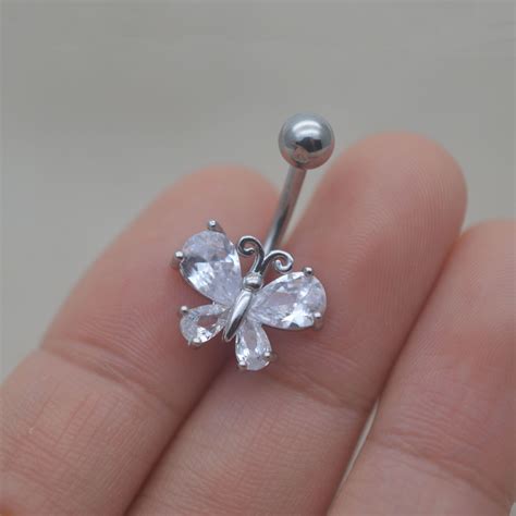 Butterfly Belly Button Ringbelly Button Jewelrycrystal Navel Etsy Belly Button Piercing