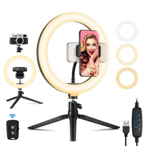 Victsing 102 Led Ring Light Support Webcam Desktop Selfie Ring Light With Tripodandphone Holder