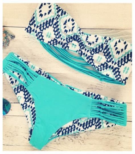 Swimwear Blue Swimwear Fringe Bikini Bandeau Bikini Blue Sky Astec