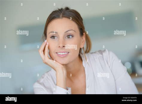 Portrait Of Beautiful Woman Relaxing At Home Stock Photo Alamy
