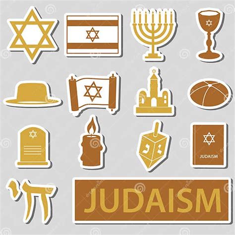 Judaism Religion Symbols Set Of Stickers Eps10 Stock Vector