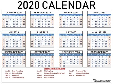 Calendar 2020 Printable With Holidays Free Letter Templates