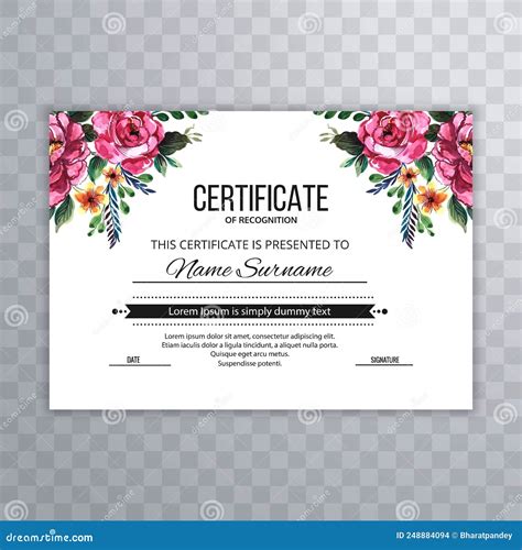 Beautiful Hand Drawn Flower Certificate Award Card Template Design