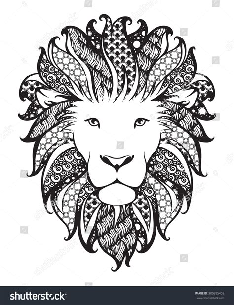 Ornamental Patterned Head Lion Zentangle Doodle Stock Vector 300395402