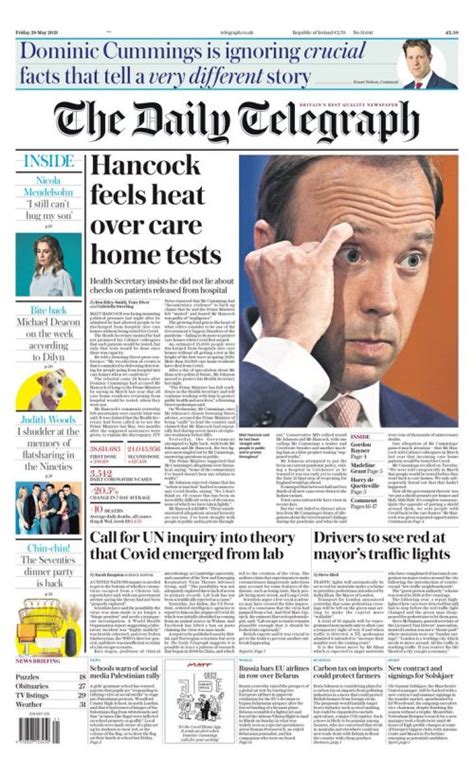 Daily Telegraph Front Page 28th Of May 2021 Tomorrows Papers Today