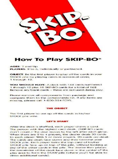 Skip Bo Rules Instructions Thismzaer