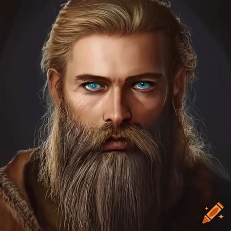 Portrait Of A Nordic Man With A Beard And Blue Eyes