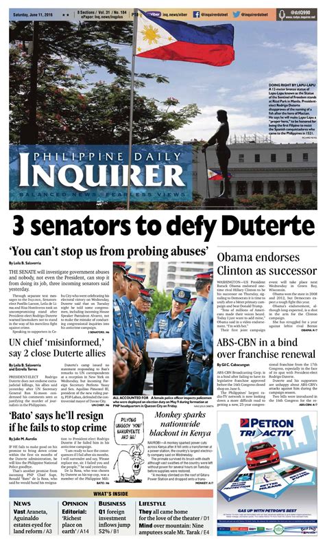 Inquirer On Twitter Just In Todays Inquirer Front Page Full Issue