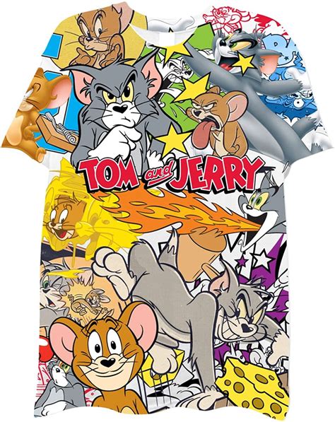 Mens Tom And Jerry Battle Shirt Classic Hanna Barbera Tee Vintage Cartoon Sublimated Allover