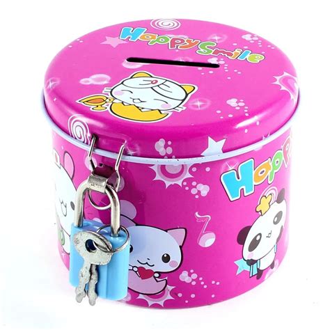 5pc Cylinder Design Cartoon Print Piggy Bank Coin Money Saving Box