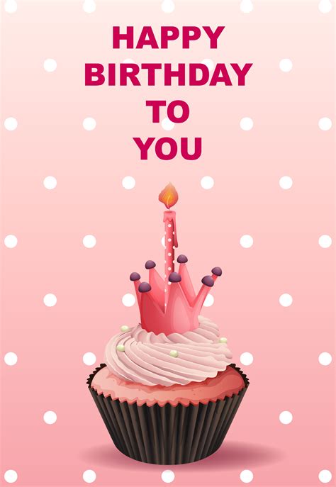 Happy Birthday Card Template With Pink Cupcake 413501 Vector Art At