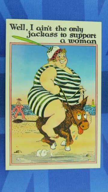 Vintage Comic Postcard 1930s Beach Donkey Ass Bbw Fat Lady Bathing