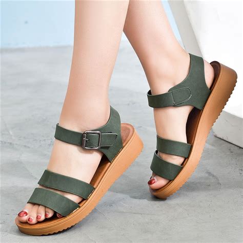 Zzpohe 2018 Summer Mother Shoes Fashion Leather Soft Comfortable Flat Sandals Women Platform