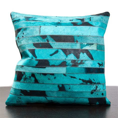 Zebra cowhide rug genuine zebra print cow hide rugs black stripes and dark brown inner we are a home decor company specializing in cowhide rugs, cowhide pillows, cowhide prints, cowhide patchwork rugs, zebra skins, calfskins, springbok skins, goat skins. Turquoise Cow Hide Pillow - Madison Inc Pillows - Touch of Modern
