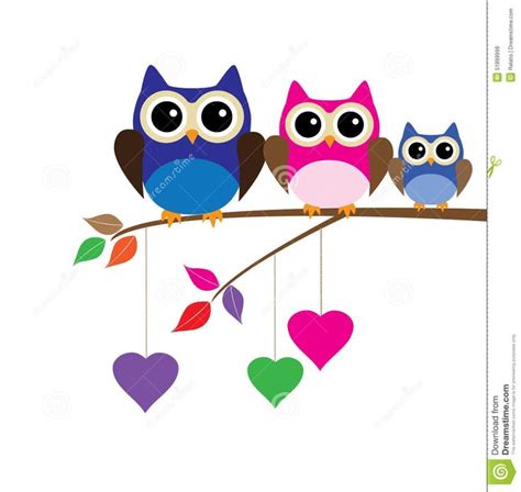 Two Owls Sitting On A Branch With Hearts