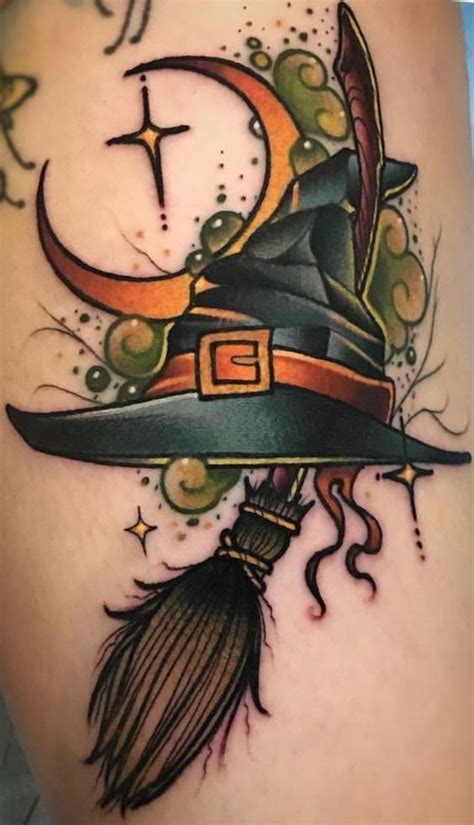 Witch Hat And Broom Grimas Wicca Tattoo Witch Tattoo Tattoos