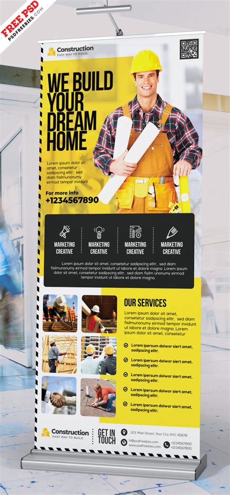 Construction Company Roll Up Banner Design Psd