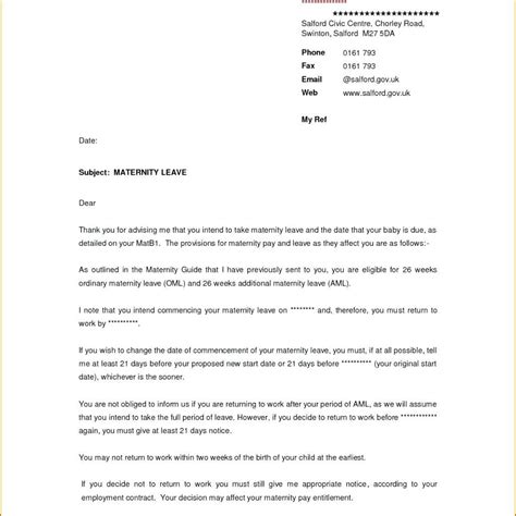 Maternity Return To Work Letter From Employer Template Collection