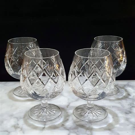Edinburgh Crystal Set 4 Lead Cut Brandy Glasses Kelso Pattern 690921 Deco