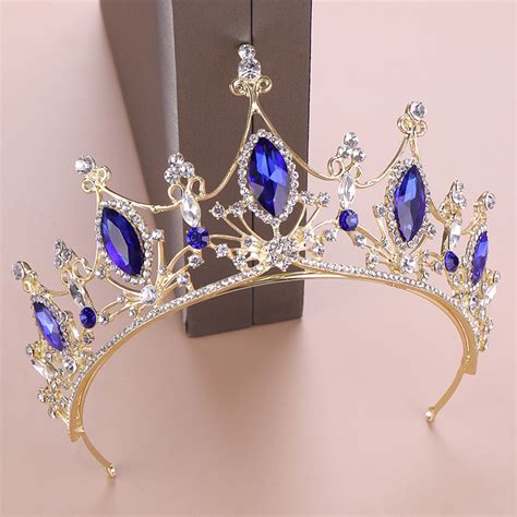 2019 New Arrival Blue Diamond Vintage Tiaras Royal Queen Baroque Bridal