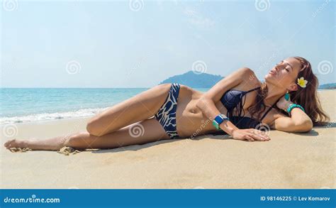 Beautiful Slender Girl In Bikini Sunbathing Stock Image Image Of Person Social