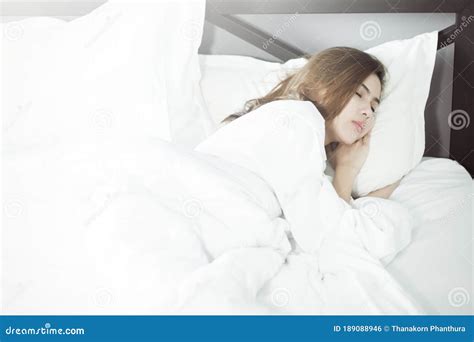 Beautiful Woman Sleeping On Bed Stock Photo Image Of Bedroom Bedtime