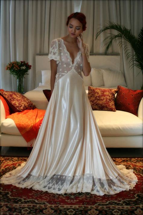 Bridal Nightgown Amelia Satin Embroidered Lace Wedding Etsy