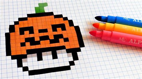 Pixel art · loisir créatif · mosaïque · fun. Halloween Pixel Art - How To Draw Pumpkinhead Mushroom #pixelart - YouTube
