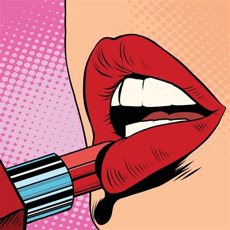 Girl Paints Lips With Red Lipstick Sexy Pop Art Painting Square