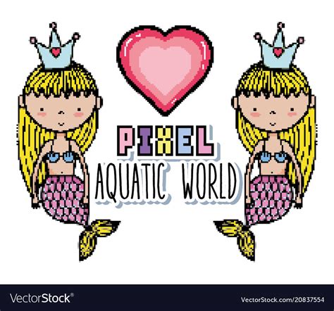 Pixel Art Aquatic World Cartoons Royalty Free Vector Image