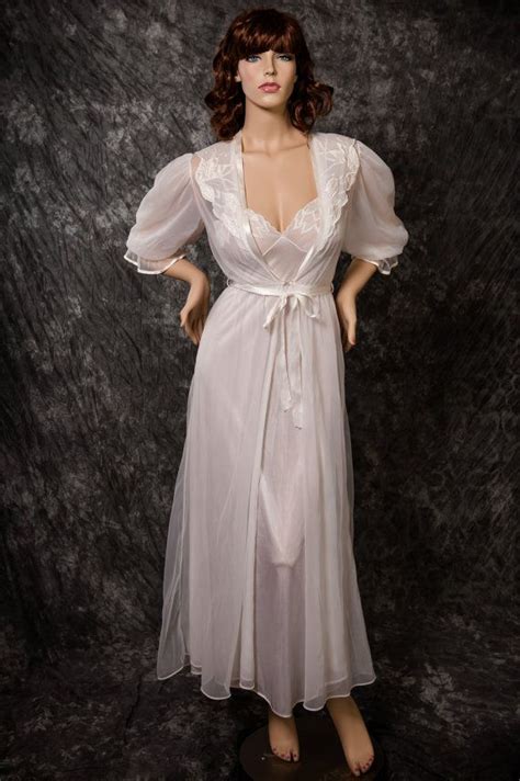 Vintage Val Mode Chiffon And Satin Bridal Nightgown Robe Etsy Night Gown Bridal Nightgown