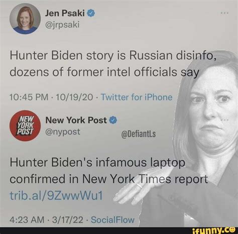 Jen Jrpsaki Hunter Biden Story Is Russian Disinfo Dozens Of Former Intel Officials Say Pm
