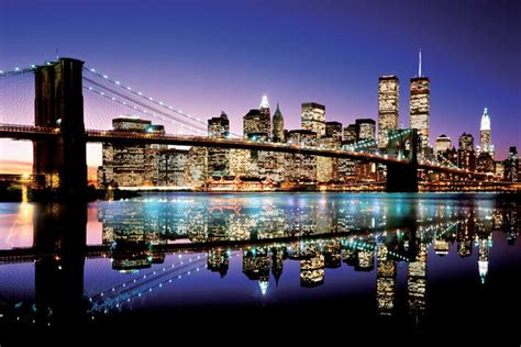 Brooklyn Bridge Nyc Skyline Twin Towers New York City