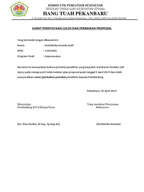 Surat Pernyataan Selesai Ujian Proposal Pdf
