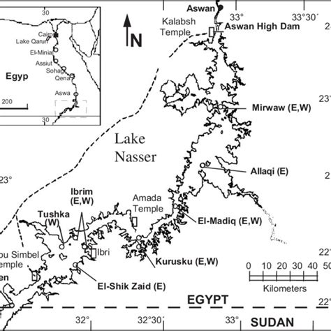 Map Of Lake Nasser Showing The Locations Along Eight Sectors
