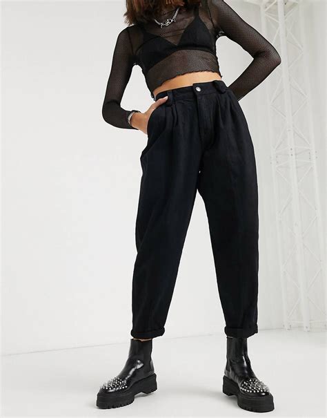 Bershka Pleat Top Slouchy Pants In Black Asos Slouchy Pants Pleat Top Colour Combinations