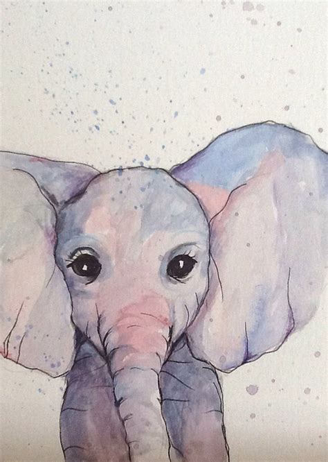 Original Artist Watercolour Painting Baby Elephant Not A Print