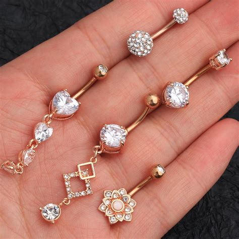 5pc Dangle Belly Button Rings Cz Navel Piercing Belly Etsy